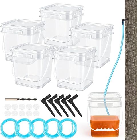 5 Pack Maple Syrup Tapping Kit, Maple Tree Tapping Kit for Starter Sap Collection, with 5 Clear Buckets/ 5 Tubing/ 5 L-shaped Taps/ 1 Drill Bit in Saudi Arabia
