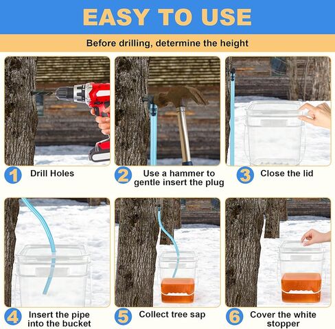 5 Pack Maple Syrup Tapping Kit, Maple Tree Tapping Kit for Starter Sap Collection, with 5 Clear Buckets/ 5 Tubing/ 5 L-shaped Taps/ 1 Drill Bit in Saudi Arabia