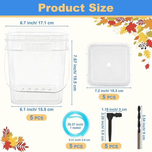 5 Pack Maple Syrup Tapping Kit, Maple Tree Tapping Kit for Starter Sap Collection, with 5 Clear Buckets/ 5 Tubing/ 5 L-shaped Taps/ 1 Drill Bit in Saudi Arabia