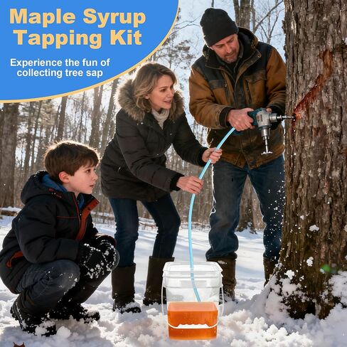 5 Pack Maple Syrup Tapping Kit, Maple Tree Tapping Kit for Starter Sap Collection, with 5 Clear Buckets/ 5 Tubing/ 5 L-shaped Taps/ 1 Drill Bit in Saudi Arabia