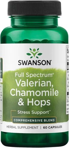 Swanson Valerian, Chamomile & Hops - Full Spectrum Herbal Supplement Promoting Relaxation & Comfort - Natural Formula Supporting Mind & Body Wellness - (60 Capsules) in Kuwait