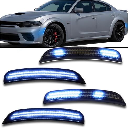 مصابيح LED للعلامات الجانبية الديناميكية متوافقة مع دودج تشارجر 2015-2024 (SXT/Scat Pack/SRT Hellcat) - إشارات الانعطاف المتسلسلة | وردي/أرجواني أمامي وخلفي | التوصيل والتشغيل المباشر 4 قطع (وردي) in Kuwait