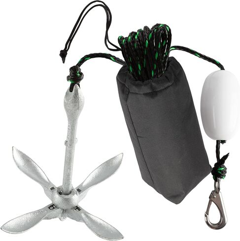 مرساة كاياك - مرساة قابلة للطي بوزن رطل للوحة التجديف، أو SUP، أو الزورق، أو PWC، أو صيد الأسماك - مجموعة مرساة جت سكي مع حبل من الدرجة البحرية بطول 40 قدمًا - ملحقات جيتسكي وقوارب الكاياك من RAD Sportz (فضي) in Kuwait