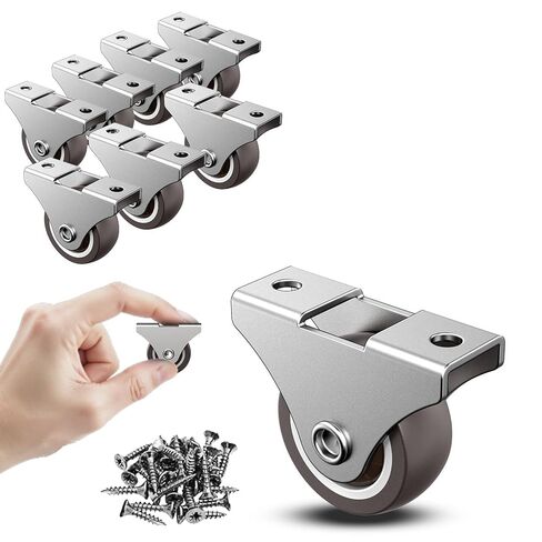 عجلات ثابتة مقاس 1.5 بوصة، عجلات مطاطية منخفضة المستوى لصندوق تخزين درج الأثاث، فضي 4 قطع in Kuwait