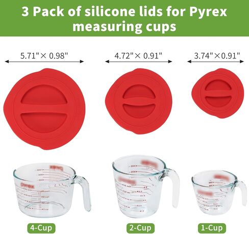 3 Pack Silicone lids replacement for Pyrex glass containers, Silicone covers replacement, Compatible with Pyrex 1 Cup, 2 Cup, 4 Cup Tempered Glass Measuring Cups, Reusable (Cups not Included) in Kuwait