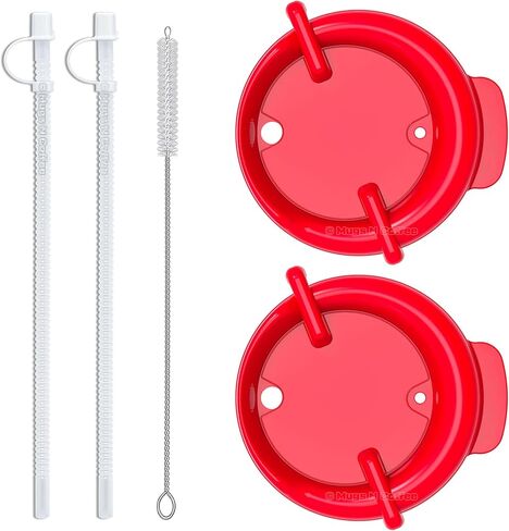 Mugs N Coffee Replacement Lids with 11" Reusable Straws & Cleaning Brush for 32 oz Whirley Drink Works Mugs – Black – BPA-Free – Made in USA in Kuwait