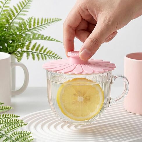 5 Pcs Drink Covers Cup Covers - Reusable Sunflower Silicone Cup Cover, Multicolored Silicone Suction Lids, Flexible Mugs Cover Tea Pots to Keep Bugs Out for Coffee, Tea, and Outdoor Use in Kuwait