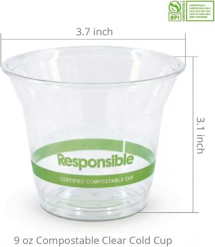 Responsible Products Clear Cold Cup, Certified Compostable and Made from 100% American Biobased Materials, No-PFAS Added & BPA-Free (9 oz Cups (200 Count)) in Saudi Arabia