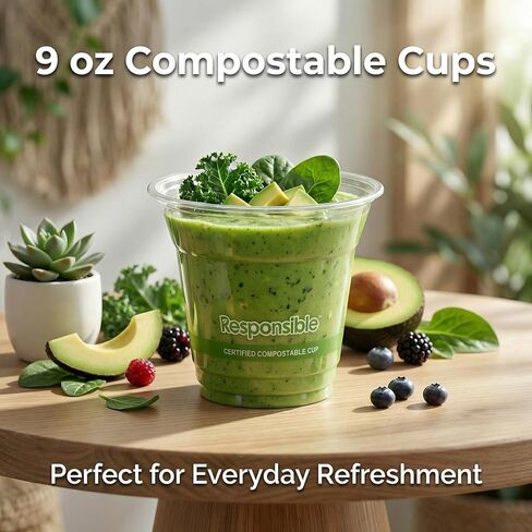 Responsible Products Clear Cold Cup, Certified Compostable and Made from 100% American Biobased Materials, No-PFAS Added & BPA-Free (9 oz Cups (200 Count)) in Saudi Arabia