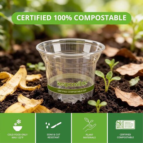 Responsible Products Clear Cold Cup, Certified Compostable and Made from 100% American Biobased Materials, No-PFAS Added & BPA-Free (9 oz Cups (200 Count)) in Saudi Arabia