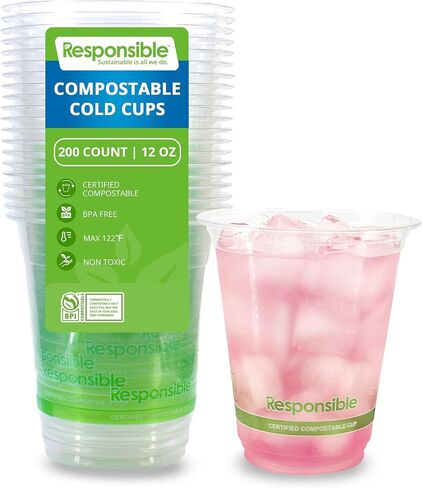 Responsible Products Clear Cold Cup, Certified Compostable and Made from 100% American Biobased Materials, No-PFAS Added & BPA-Free (9 oz Cups (200 Count)) in Saudi Arabia