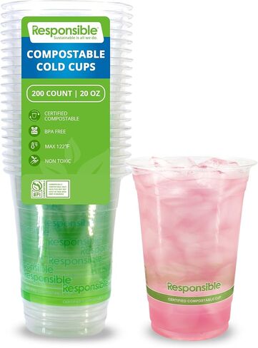 Responsible Products Clear Cold Cup, Certified Compostable and Made from 100% American Biobased Materials, No-PFAS Added & BPA-Free (9 oz Cups (200 Count)) in Saudi Arabia