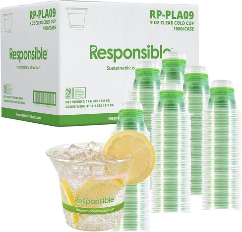 Responsible Products Clear Cold Cup, Certified Compostable and Made from 100% American Biobased Materials, No-PFAS Added & BPA-Free (9 oz Cups (200 Count)) in Saudi Arabia