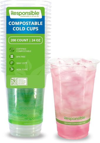 Responsible Products Clear Cold Cup, Certified Compostable and Made from 100% American Biobased Materials, No-PFAS Added & BPA-Free (9 oz Cups (200 Count)) in Saudi Arabia
