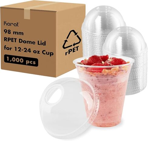 Karat rPET 98mm Dome Lids for 12-24 Cold Cups (Case of 1000) in Saudi Arabia