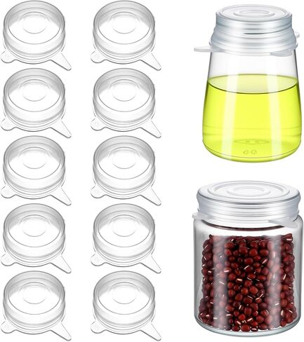 10 Pcs Silicone Stretch Lids for Jars & Bottles, 2 Inch Reusable Jar Lids, Leakproof Elastic Caps for Food Storage, Dishwasher Safe & Freezer Friendly, Clear in Saudi Arabia