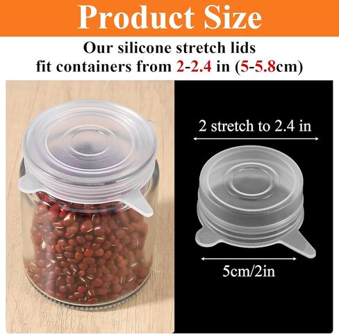 10 Pcs Silicone Stretch Lids for Jars & Bottles, 2 Inch Reusable Jar Lids, Leakproof Elastic Caps for Food Storage, Dishwasher Safe & Freezer Friendly, Clear in Saudi Arabia