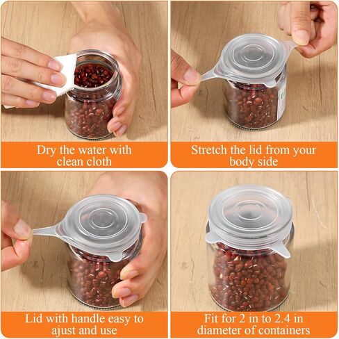 10 Pcs Silicone Stretch Lids for Jars & Bottles, 2 Inch Reusable Jar Lids, Leakproof Elastic Caps for Food Storage, Dishwasher Safe & Freezer Friendly, Clear in Saudi Arabia