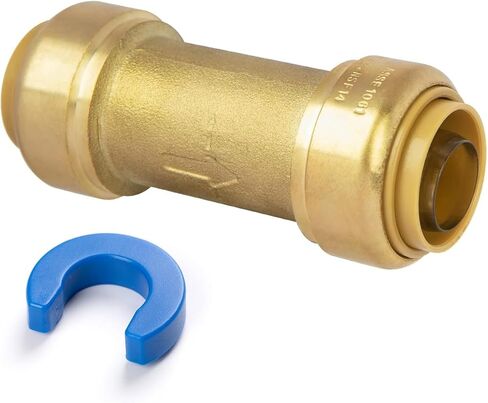 3/4" Check Valve Push-Fit, Push to Connect Brass Plumbing Fitting for Copper, CPVC, PEX Pipes, With Upgraded Stiffener, Disconnect Clip Included, NSF & UPC Certified in Kuwait