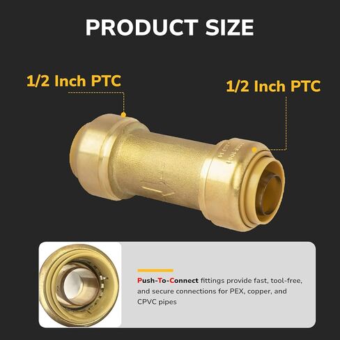 3/4" Check Valve Push-Fit, Push to Connect Brass Plumbing Fitting for Copper, CPVC, PEX Pipes, With Upgraded Stiffener, Disconnect Clip Included, NSF & UPC Certified in Kuwait