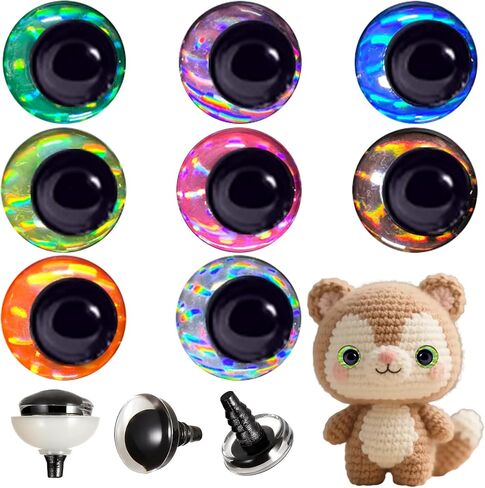 64 Pcs 30mm 3D Glitter Safety Eyes for Crocheting with Washers Moon Crochet Amigurumi Eyes Laser Crochet Safety Eyes for DIY of Puppet Bear Making Supplies in Saudi Arabia
