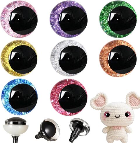 64 pcs 30mm 3d بريق عيون أمان للكروشيه مع غسالات القمر الكروشيه amigurumi عيون الليزر كروشيه عيون ل DIY من الدب الدمية لصنع لوازم in Kuwait