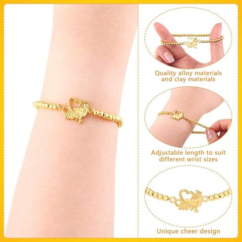 24 Set Cheerleader Necklace Gifts Cheerleading Bracelets Gifts Bulk with Cheer Necklaces Gold Beaded Stretch Bracelets Cheerlife Wish Cards for Team Women Party Supply Cheerleading Camp Gift in Saudi Arabia