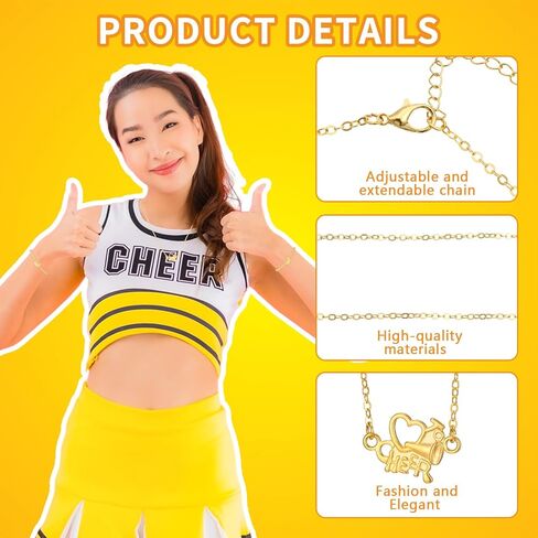 24 Set Cheerleader Necklace Gifts Cheerleading Bracelets Gifts Bulk with Cheer Necklaces Gold Beaded Stretch Bracelets Cheerlife Wish Cards for Team Women Party Supply Cheerleading Camp Gift in Saudi Arabia