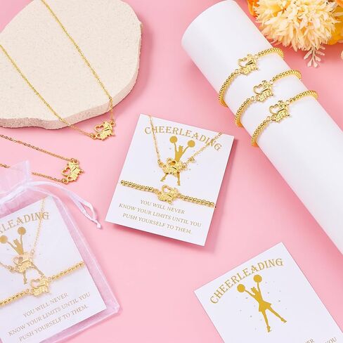24 Set Cheerleader Necklace Gifts Cheerleading Bracelets Gifts Bulk with Cheer Necklaces Gold Beaded Stretch Bracelets Cheerlife Wish Cards for Team Women Party Supply Cheerleading Camp Gift in Saudi Arabia