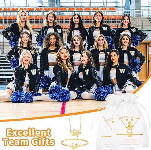 24 Set Cheerleader Necklace Gifts Cheerleading Bracelets Gifts Bulk with Cheer Necklaces Gold Beaded Stretch Bracelets Cheerlife Wish Cards for Team Women Party Supply Cheerleading Camp Gift in Saudi Arabia