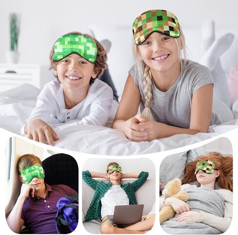 2 Pcs Sleep Mask for Kids Boys, Silk Eye Covers for Sleeping, Adjustable Strap & Light Blocking Design, Teen Children's Bedtime Blindfold for Travel and Home Use with Gift Box (My World) in Kuwait