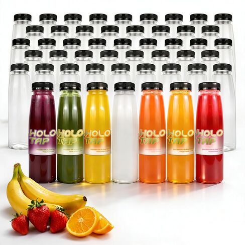 108 قطعة من زجاجات عصير Holotap سعة 16 أونصة للاستعمال مرة واحدة مع أغطية، زجاجات بلاستيكية فارغة مع أغطية سوداء واضحة للعصائر ومشروبات البروتين وغيرها من حاويات مشروبات المشروبات. in Kuwait