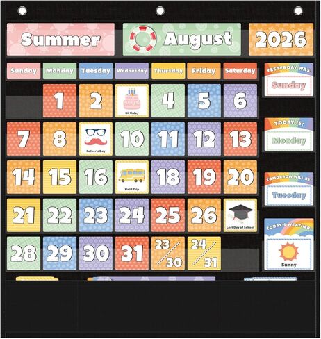 مخطط جيب Weather Calendar All-In-One-لوحة تعليمية تفاعلية لمرحلة ما قبل المدرسة لوقت اجتماع الصباح ، مع مواسم أيام أيام الطقس (Homeschool/Daycare) in Kuwait