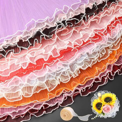 Windspeed 2 Pack Floral Rapping Mesh Paper ، شبكة لؤلؤة لباقة التغليف الورق الأبيض والزهور الوردي لوازم زهور الأزهار ليوم الأم عيد الحب زهرة الزهور. in Kuwait