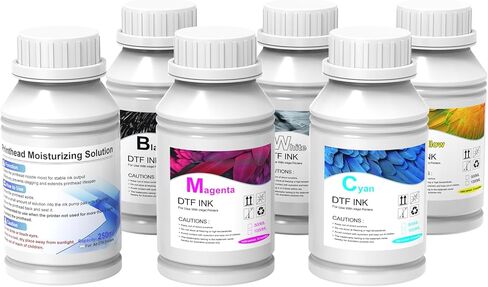 DXZ Premium DTF Ink 1250mL ، حبر نقل DTF لفيلم PET ، إعادة الملء لطابعات DTF لـ L1800 ، XP600 ، L805 ، L800 ، R2400 ، XP-15000 ، P400 ، P800 （5 * 250ML CMYKW） يتضمن مسحوق 500G DTF. in Kuwait