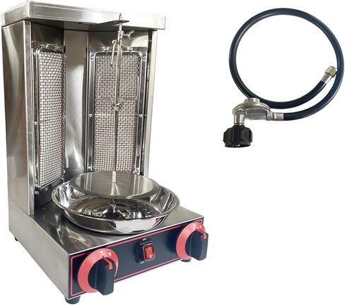 Shawarma Grill Machine with 2 Burners LP Gas Kebab Gyro Grill Machine Vertical Rotating Broiler for Commercial and Home Use in Kuwait