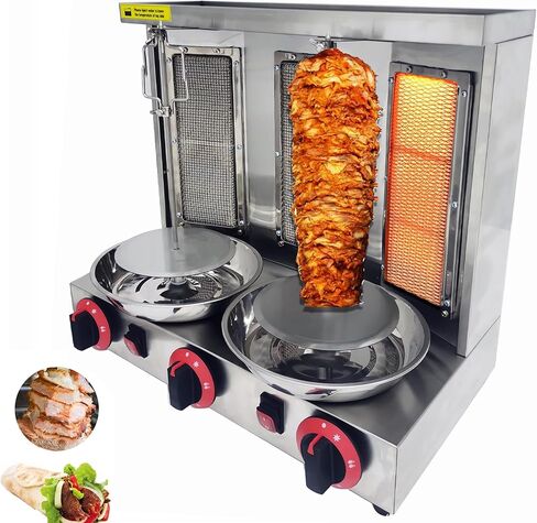 INTSUPERMAI Shawarma Grill Machine LP Gas Doner Kebab Machine Vertical Broiler Gyro Machine Meat Roasting Machine with 3 Burners Countertop Rotating Doner Kebab Oven for Home Commicial Restaurant Use in Kuwait