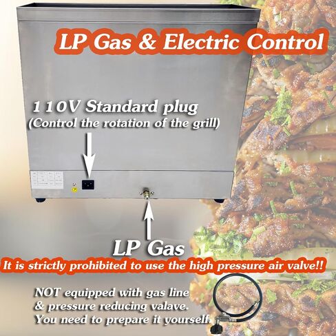 INTSUPERMAI Shawarma Grill Machine LP Gas Doner Kebab Machine Vertical Broiler Gyro Machine Meat Roasting Machine with 3 Burners Countertop Rotating Doner Kebab Oven for Home Commicial Restaurant Use in Kuwait