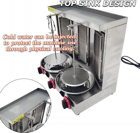 INTSUPERMAI Shawarma Grill Machine LP Gas Doner Kebab Machine Vertical Broiler Gyro Machine Meat Roasting Machine with 3 Burners Countertop Rotating Doner Kebab Oven for Home Commicial Restaurant Use in Kuwait