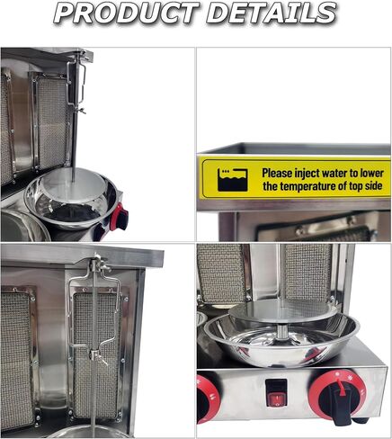 INTSUPERMAI Shawarma Grill Machine LP Gas Doner Kebab Machine Vertical Broiler Gyro Machine Meat Roasting Machine with 3 Burners Countertop Rotating Doner Kebab Oven for Home Commicial Restaurant Use in Kuwait