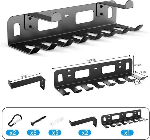 منظم رف الصالة الرياضية لتخزين الصالة الرياضية المنزلية، مثبت على الحائط، رف تخزين الصالة الرياضية المنزلية متعدد الأغراض لأشرطة المقاومة، سجادات اليوغا، حبال القفز، أحزمة الوزن، ملحقات غرفة تمرين المرآب، أسود in Kuwait