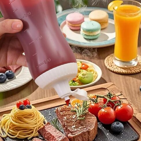 زجاجات صلصة بلاستيكية شفافة 500 مل، زجاجة ضغط للبهارات ذات طرف ضيق، توزيع أداة مطبخ مانعة للتسرب in Saudi Arabia