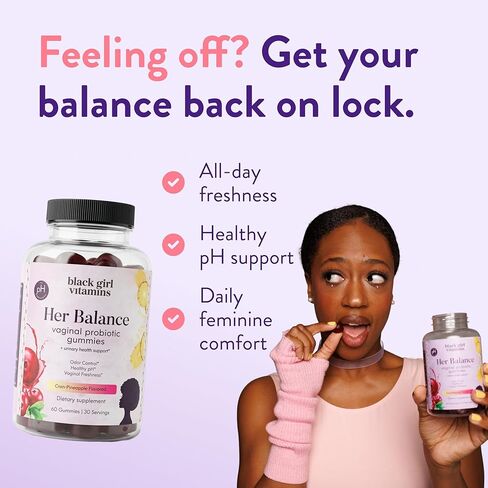 Black Girl Vitamins Her Balance Vaginal Probiotic Gummies – pH Balance & Odor Support, Feminine Health + Urinary Tract Support, 2B CFU Lactobacillus, Vegan, Gluten-Free, Halal (30-Day Supply) in Kuwait