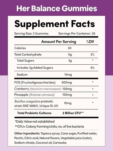 Black Girl Vitamins Her Balance Vaginal Probiotic Gummies – pH Balance & Odor Support, Feminine Health + Urinary Tract Support, 2B CFU Lactobacillus, Vegan, Gluten-Free, Halal (30-Day Supply) in Kuwait