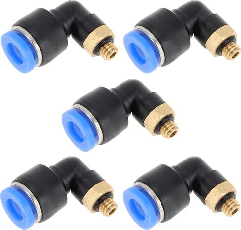 Motoforti دفع لتوصيل تركيبات الهواء 1/4 "90 درجة خط الهواء وصلة سريعة من البلاستيك المعدني M5 5 قطعة لون أزرق وأسود وذهبي in Kuwait