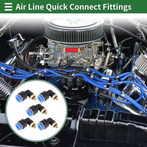 Motoforti دفع لتوصيل تركيبات الهواء 1/4 "90 درجة خط الهواء وصلة سريعة من البلاستيك المعدني M5 5 قطعة لون أزرق وأسود وذهبي in Kuwait
