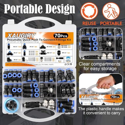 70Pcs 1/4" Quick Connect Air Hose Fittings Assortment Kit,Push to Connect Fittings,with NPT Thread Air Line Fittings for Air Brake System in Kuwait