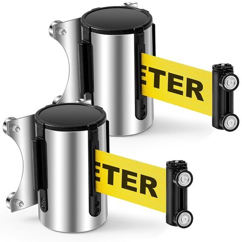 2 Pcs Magnetic Retractable Belt Barrier Wall Mount 16ft Caution Do Not Enter with Stainless Steel Case Black Yellow Diagonal Stripes Belt Crowd Control Safety for Grocery Retail Store Stadium in Saudi Arabia