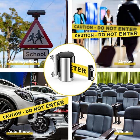 2 Pcs Magnetic Retractable Belt Barrier Wall Mount 16ft Caution Do Not Enter with Stainless Steel Case Black Yellow Diagonal Stripes Belt Crowd Control Safety for Grocery Retail Store Stadium in Saudi Arabia