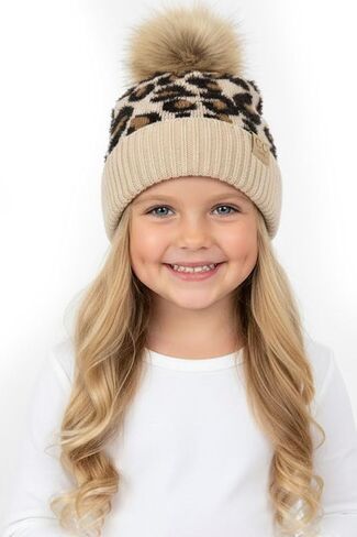 ScarvesMe Exclusive Kids Leopard Animal Knit Warm Winter Beanie Skull Cap Hat with Pom in Kuwait